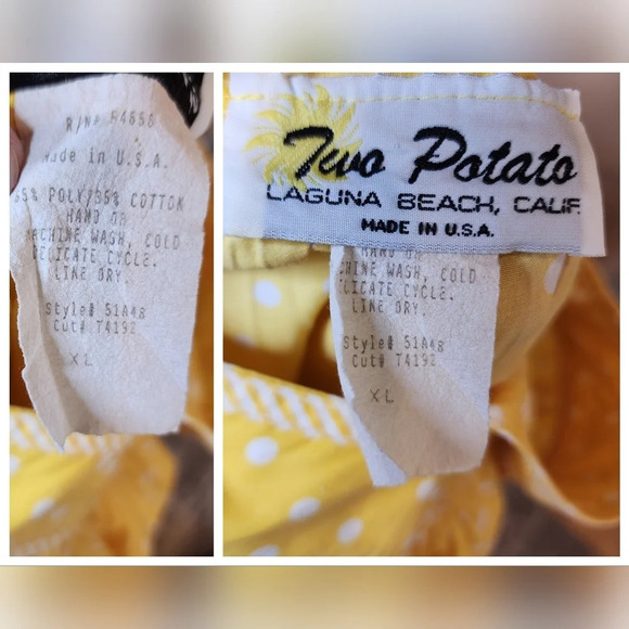 Vintage Two Potato Yellow Polka Dot Midi  Dress Mumu Wide Sleeve Pockets XL - Picture 6 of 16